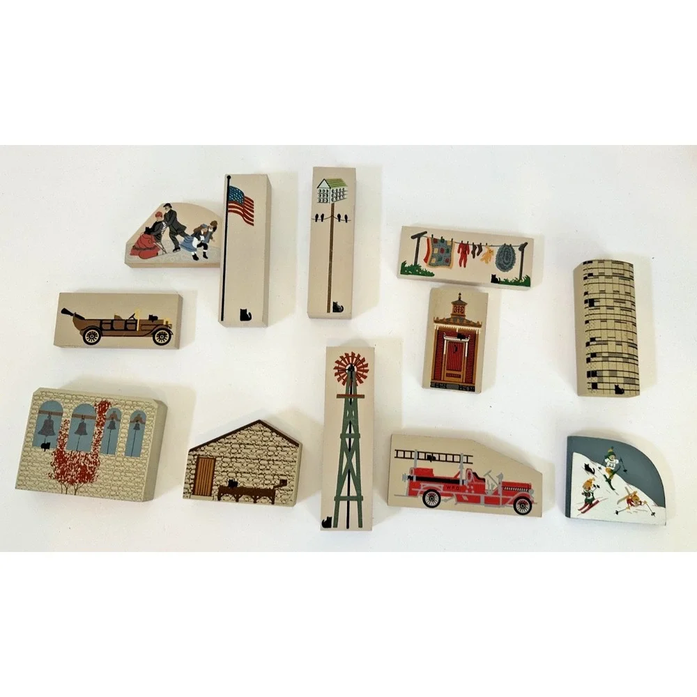 Cats Meow Village windmill USA Flag Laundry Firestruck‎ Silo Birdhouse Set 11